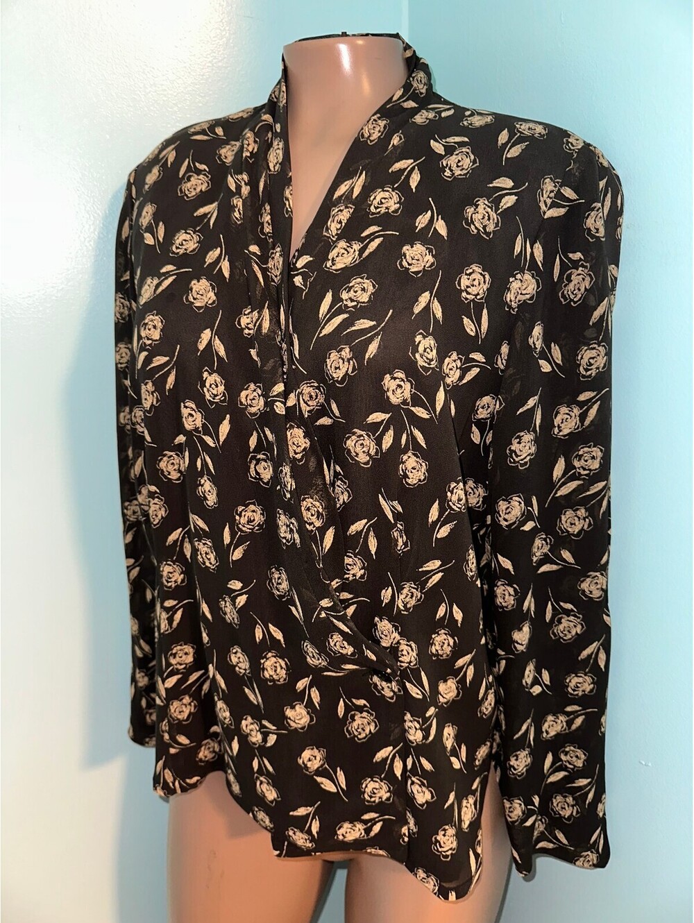 Vintage Dana Buchman 100% Silk Wrap-Front Blouse Petite 10